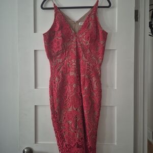 Dress the Population Red Lace Midi Dress